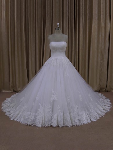 Ball Gown Straight Tulle Court Train Wedding Dresses With Appliques Lace #Milly00022062