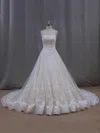 Ball Gown Sweetheart Tulle Chapel Train Wedding Dresses With Beading #Milly00022063