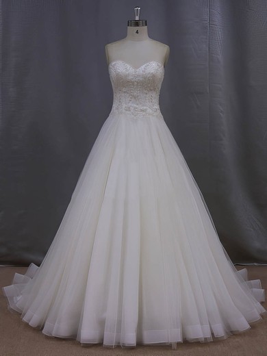 Tulle with Beading Court Train Ivory Sweetheart Beautiful Wedding Dresses #Milly00022064