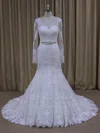 Trumpet/Mermaid Illusion Tulle Court Train Wedding Dresses With Appliques Lace #Milly00022071
