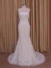 Trumpet/Mermaid Straight Tulle Court Train Wedding Dresses With Appliques Lace #Milly00022075