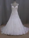 Ball Gown V-neck Tulle Court Train Wedding Dresses With Appliques Lace #Milly00022077