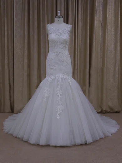 Trumpet/Mermaid Illusion Tulle Sweep Train Wedding Dresses With Beading #Milly00022081