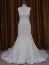 Trumpet/Mermaid V-neck Tulle Court Train Wedding Dresses With Beading #Milly00022084