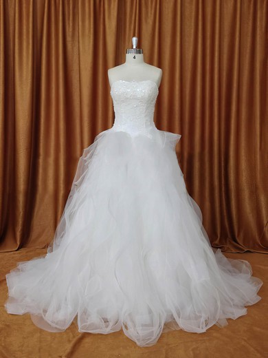 Strapless Tulle Chapel Train Appliques Lace Ivory Fabulous Wedding Dresses #Milly00022094