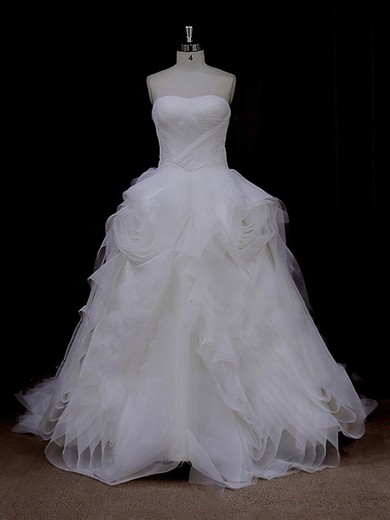 Court Train Ruffles Tulle Ivory Lace-up Princess Designer Wedding Dresses #Milly00022095