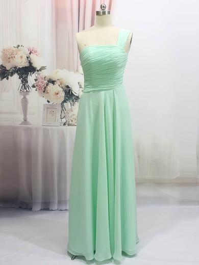 Simple One Shoulder Ruffles Green Chiffon A-line Prom Dress #Milly020100550
