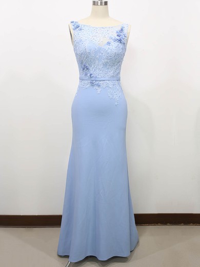 Trumpet/Mermaid Light Sky Blue Lace Tulle Silk-like Satin Flower(s) Sweep Train Prom Dresses #Milly020100585