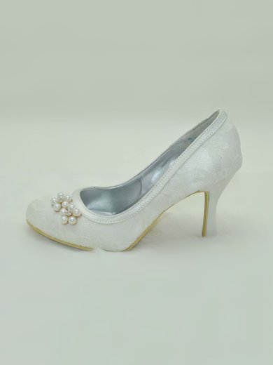 Women's Lace with Crystal Pearl Stiletto Heel Pumps Closed Toe #Milly03030002