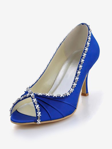 Women's Satin with Crystal Cone Heel Pumps Peep Toe #Milly03030003