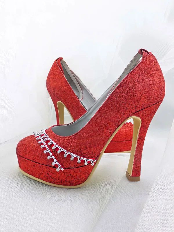Women's Sparkling Glitter with Buckle Crystal Stiletto Heel Pumps Closed Toe Platform #Milly03030020