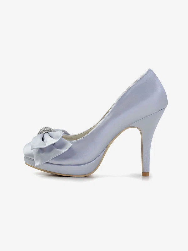Women's Satin with Bowknot Crystal Stiletto Heel Pumps Closed Toe Platform #Milly03030025