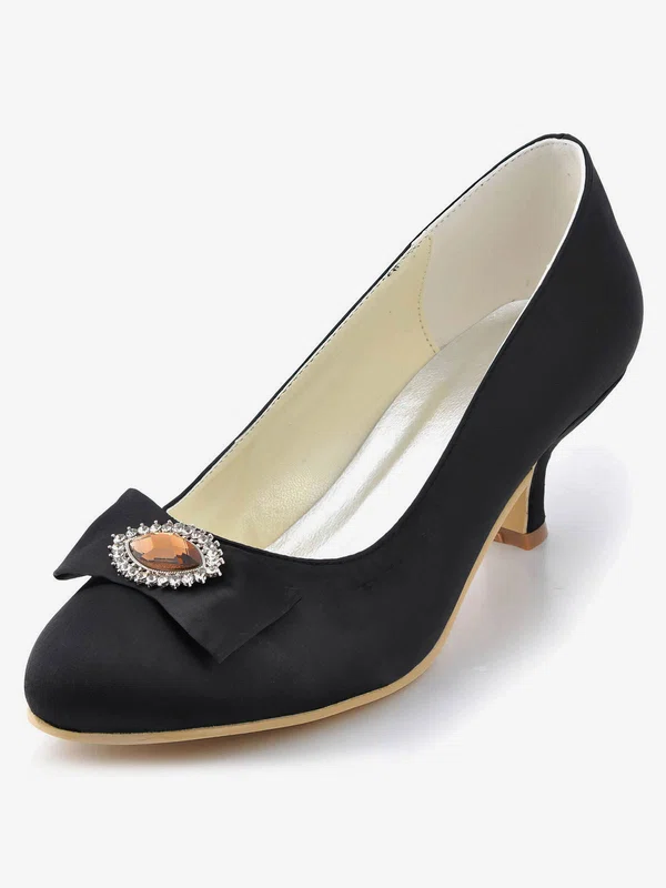 Women's Satin with Crystal Chunky Heel Pumps Closed Toe #Milly03030039