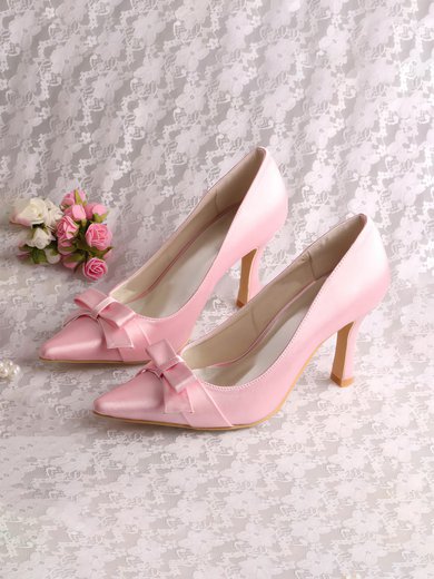 Women's Satin with Bowknot Stiletto Heel Pumps Closed Toe #Milly03030049