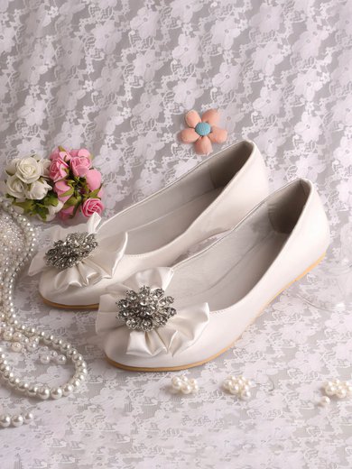 Women's Satin with Crystal Satin Flower Flat Heel Flats #Milly03030051