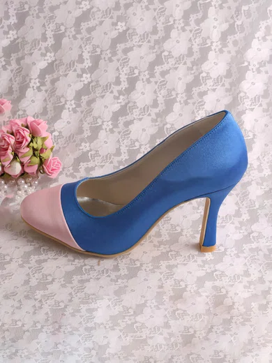 Women's Satin   Spool Heel Pumps Closed Toe #Milly03030053