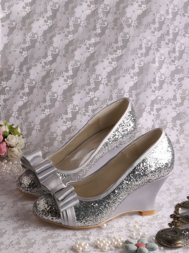 Women's Sparkling Glitter with Bowknot Wedge Heel Pumps Wedges #Milly03030058