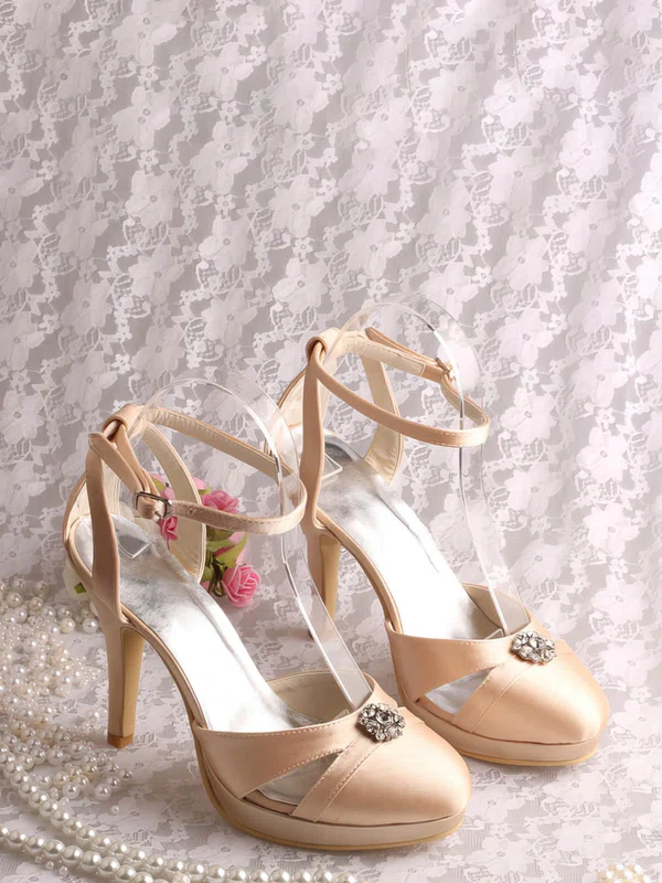 Women's Satin with Buckle Crystal Stiletto Heel Pumps Closed Toe Sandals Platform #Milly03030060