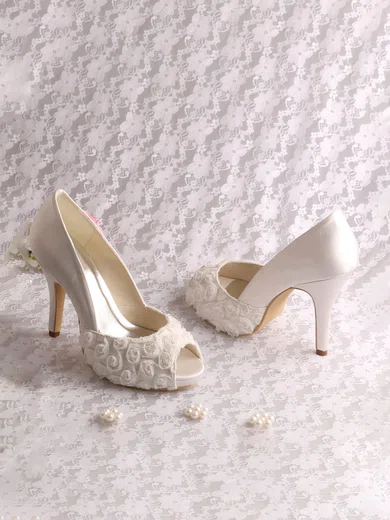 Women's Lace with Stitching Lace Stiletto Heel Pumps Sandals Peep Toe #Milly03030063