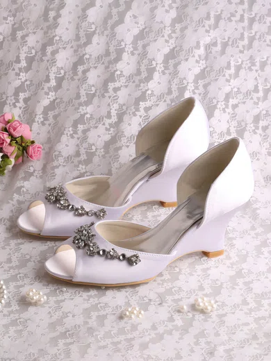 Women's Satin with Crystal Wedge Heel Peep Toe Wedges #Milly03030070