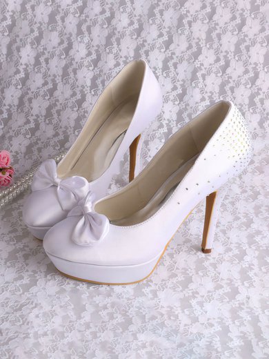 Women's Satin with Bowknot Crystal Crystal Heel Stiletto Heel Pumps Closed Toe Platform #Milly03030072