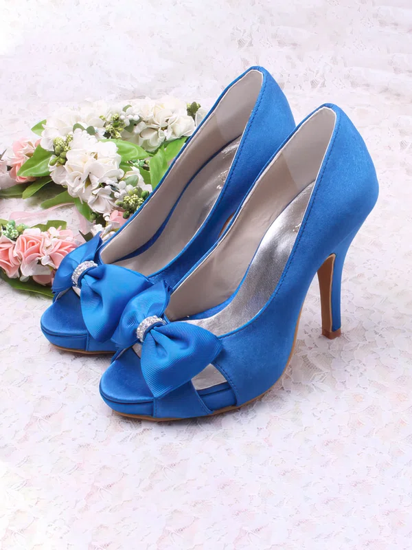 Women's Satin with Bowknot Crystal Hollow-out Stiletto Heel Pumps Sandals Peep Toe #Milly03030075
