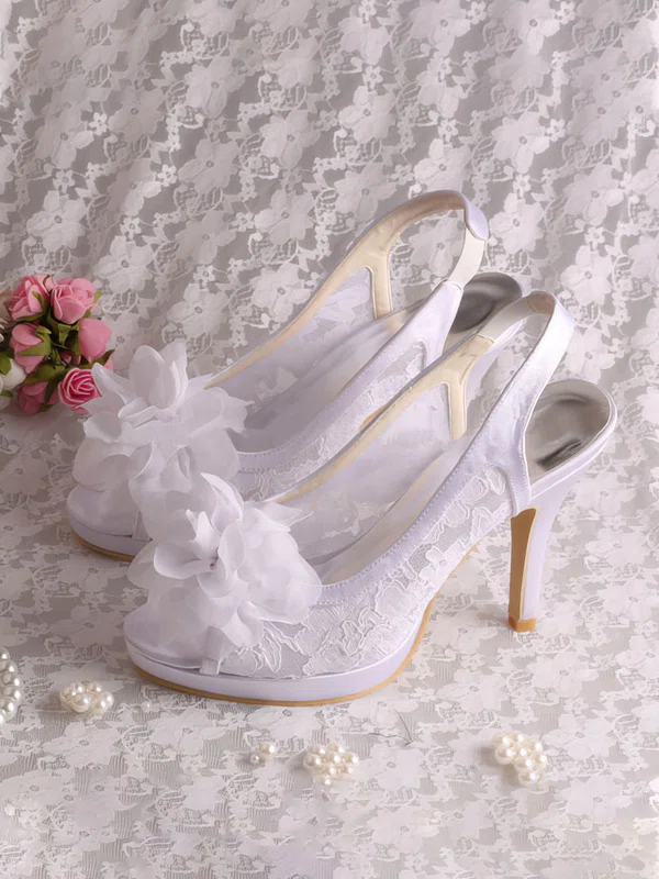Women's Lace with Flower Stiletto Heel Pumps Sandals Peep Toe Slingbacks #Milly03030077