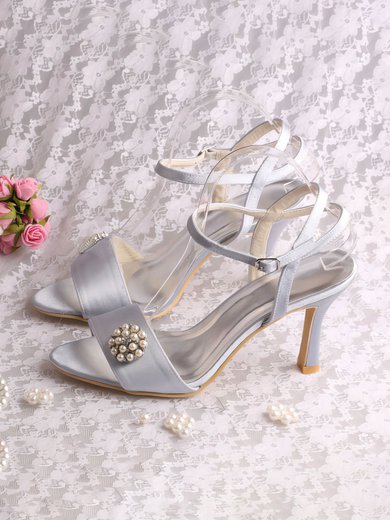 Women's Satin with Imitation Pearl Stiletto Heel Pumps Sandals Slingbacks #Milly03030079