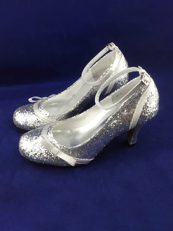 Women's Sparkling Glitter with Buckle Bowknot Kitten Heel Pumps Closed Toe #Milly03030082