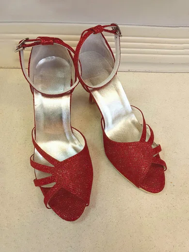 Women's Sparkling Glitter with Ruched Hollow-out Kitten Heel Pumps Sandals Peep Toe #Milly03030084