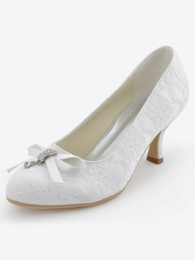 Women's Lace with Bowknot Kitten Heel Closed Toe Pumps #Milly03030099