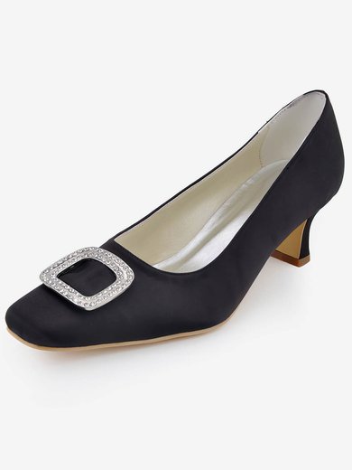 Women's Satin with Crystal Chunky Heel Pumps Closed Toe #Milly03030101