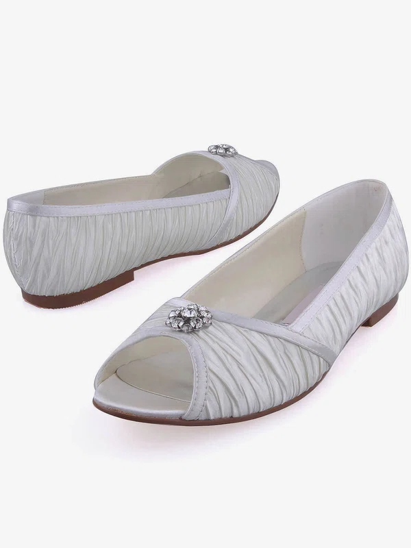 Women's Satin with Crystal Ruffles Flat Heel Peep Toe Flats #Milly03030105