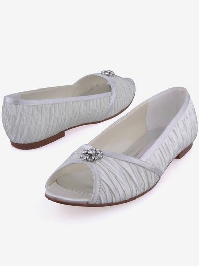 Women's Satin with Crystal Ruffles Flat Heel Peep Toe Flats #Milly03030105