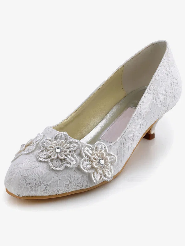 Women's Lace with Flower Crystal Low Heel Pumps Closed Toe #Milly03030107