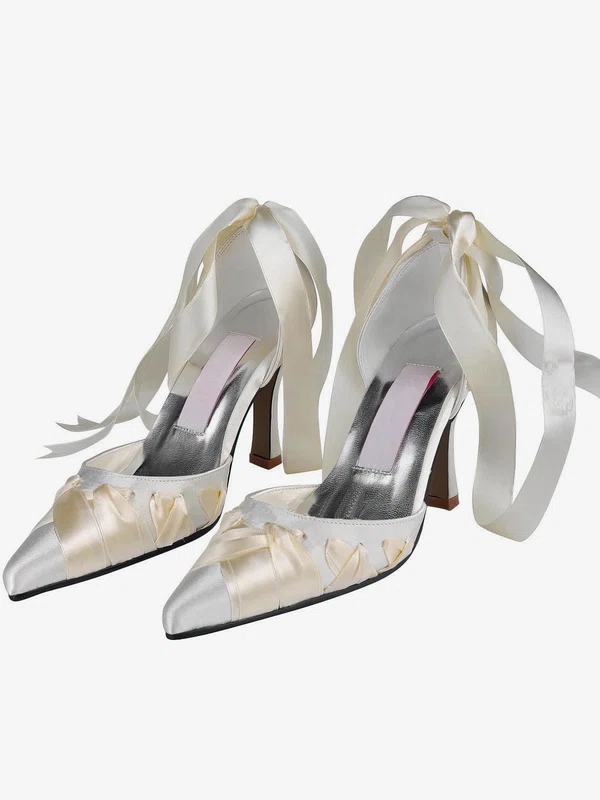 Women's Satin with Ribbon Tie Stiletto Heel Pumps Closed Toe #Milly03030108