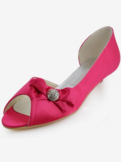 Women's Satin with Bowknot Low Heel Pumps Peep Toe #Milly03030110