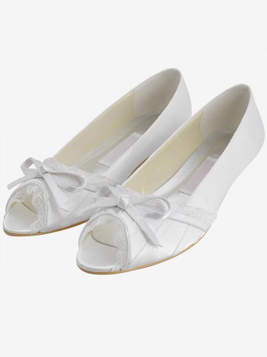 Women's Satin with Bowknot Stitching Lace Low Heel Pumps Peep Toe #Milly03030111