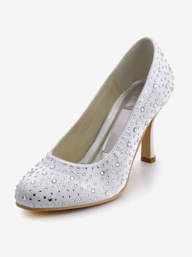 Women's Satin with Crystal Spool Heel Pumps Closed Toe #Milly03030112