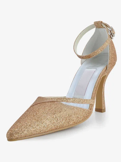 Women's Satin with Rhinestone Buckle Sequin Stiletto Heel Pumps Closed Toe #Milly03030128