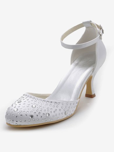 Women's Satin with Buckle Crystal Spool Heel Pumps Closed Toe #Milly03030135