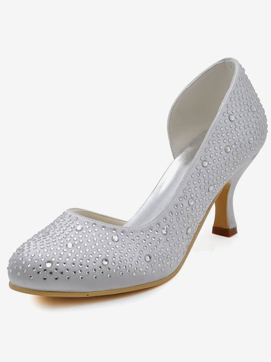 Women's Satin with Crystal Spool Heel Pumps Closed Toe #Milly03030136