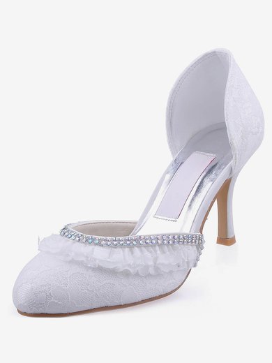 Women's Lace with Stitching Lace Crystal Stiletto Heel Pumps Closed Toe #Milly03030138