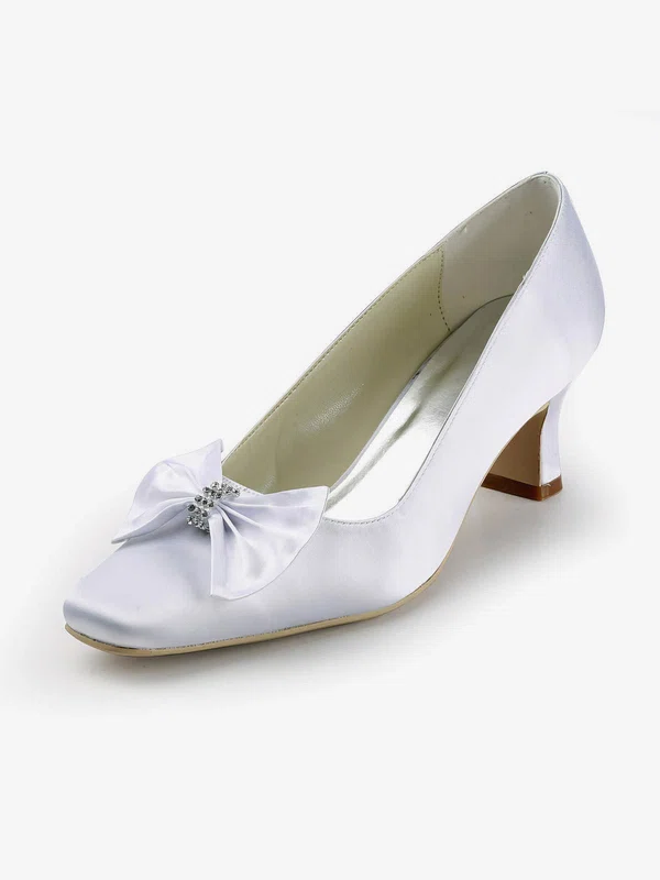 Women's Satin with Bowknot Crystal Chunky Heel Pumps Closed Toe #Milly03030140