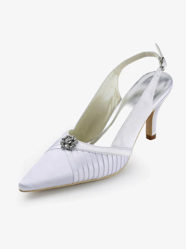 Women's Satin with Crystal Stiletto Heel Pumps Closed Toe Slingbacks #Milly03030142