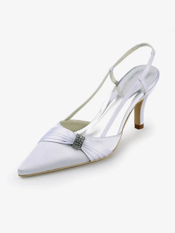 Women's Satin with Crystal Stiletto Heel Pumps Closed Toe Slingbacks #Milly03030143