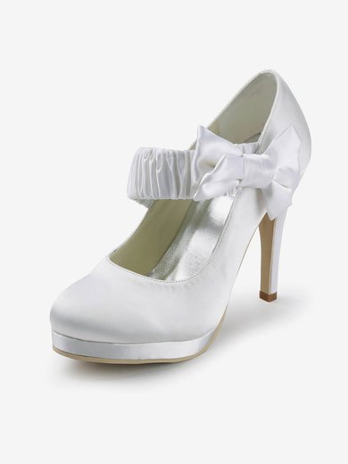 Women's Satin with Bowknot Stiletto Heel Pumps Closed Toe Platform #Milly03030147