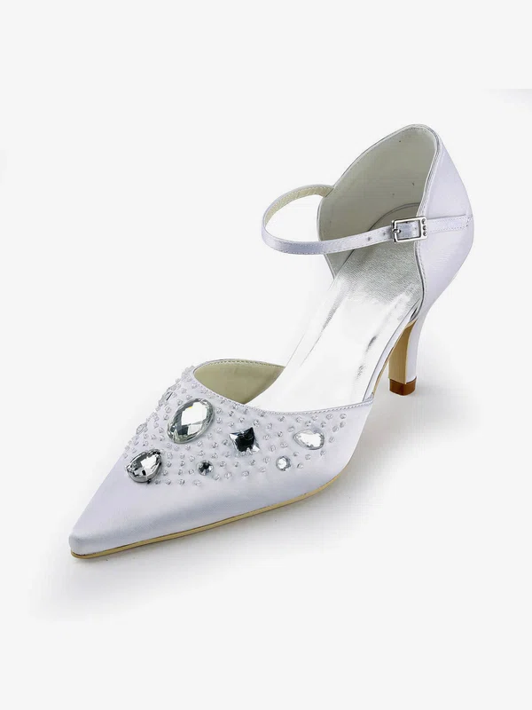 Women's Satin with Crystal Beading Buckle Spool Heel Pumps Closed Toe #Milly03030149