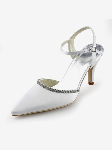 Women's Satin with Buckle Crystal Stiletto Heel Pumps Closed Toe Slingbacks #Milly03030151