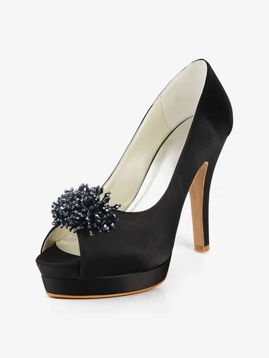 Women's Satin with Beading Stiletto Heel Pumps Peep Toe Platform #Milly03030157